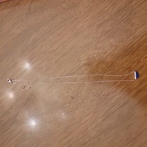 Metal necklace, blue stone half circle shaped, pre owned